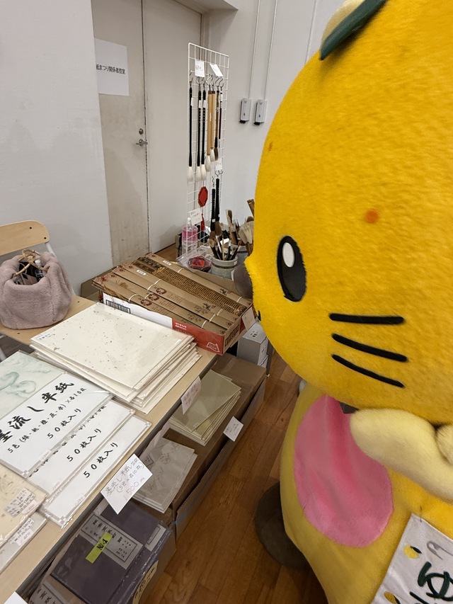 和紙をまじまじと観察するゆずにゃん
