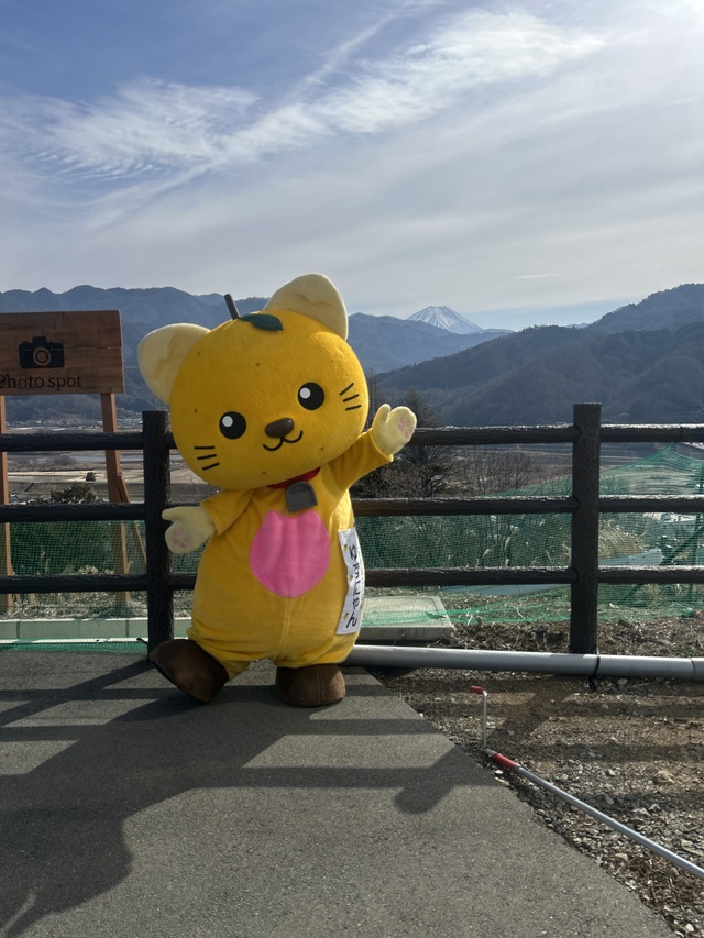 富士山をバックにはいチーズなゆずにゃん